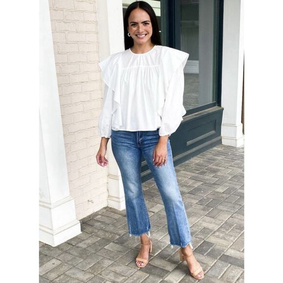 NWT Pistola Kaelynn Ruffle White Long Sleeve Cotton Blouse - Picture 3 of 9